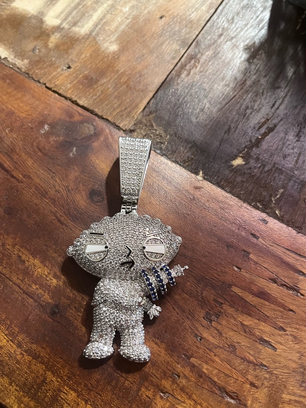 White gold plated stewie griffin pendant